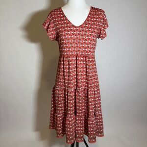 Max Studio Orange Floral Flutter Sleeve Tiered Prairie Dress Medium Stretch Boho